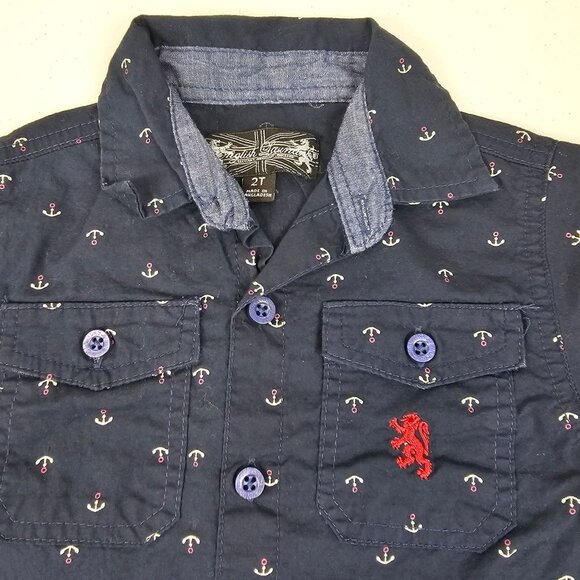 Boys 2T Anchor Boat Formal Church Anchor Boat Nautical Bttn Down Shirt Navy Blue - Picture 5 of 14